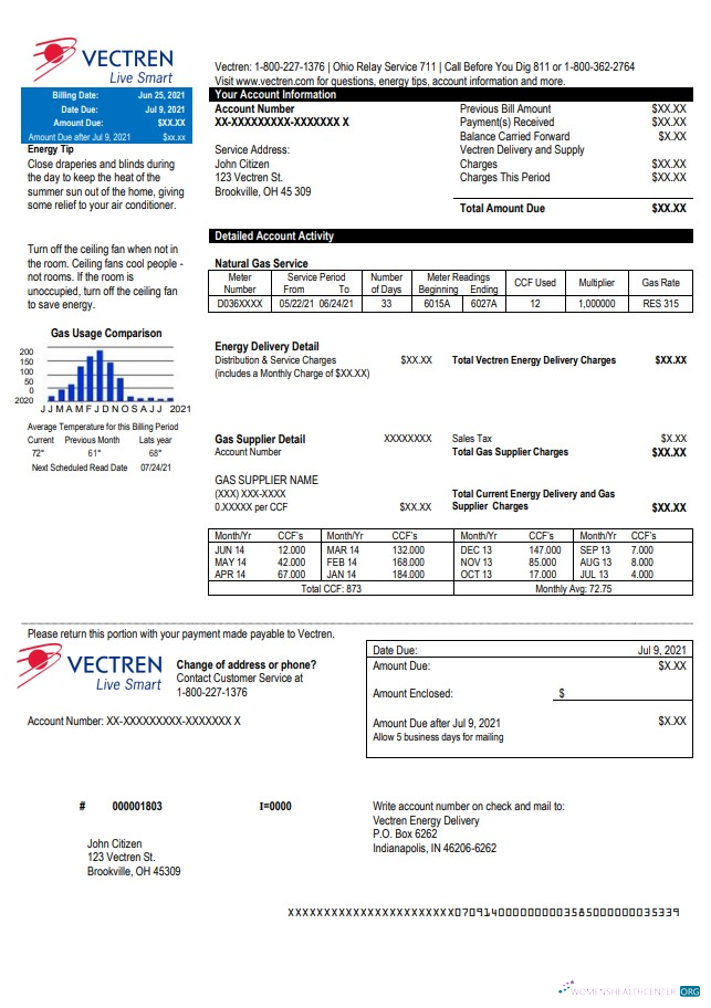 download download USA Ohio Vectren Energy utility bill template in Word and PDF format PDF template PDF template